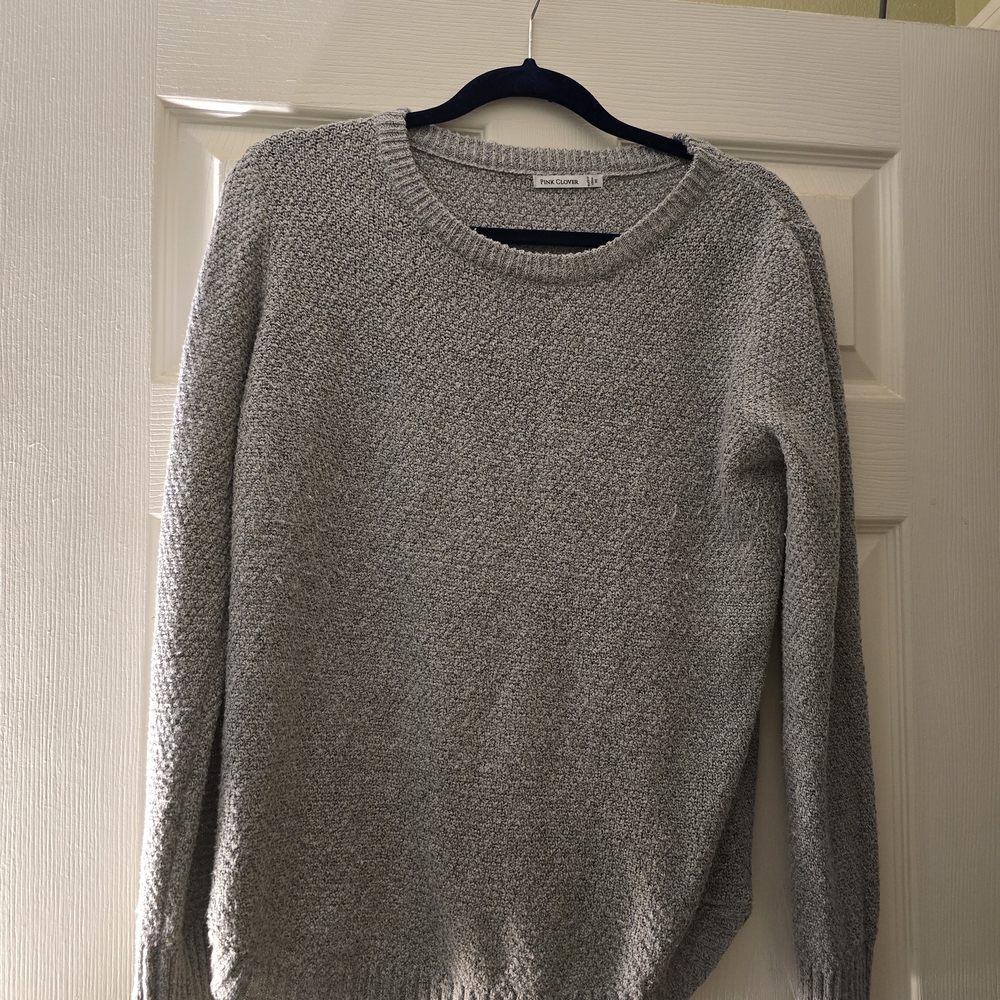 Pink Clover Gray Knit Crewneck Sweater